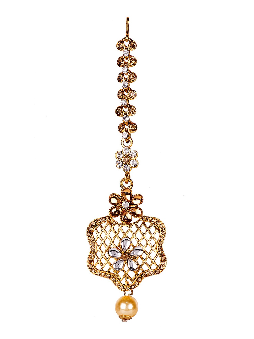 

ANIKAS CREATION Gold-Plated & White Kundan-Studded Maang Tikka