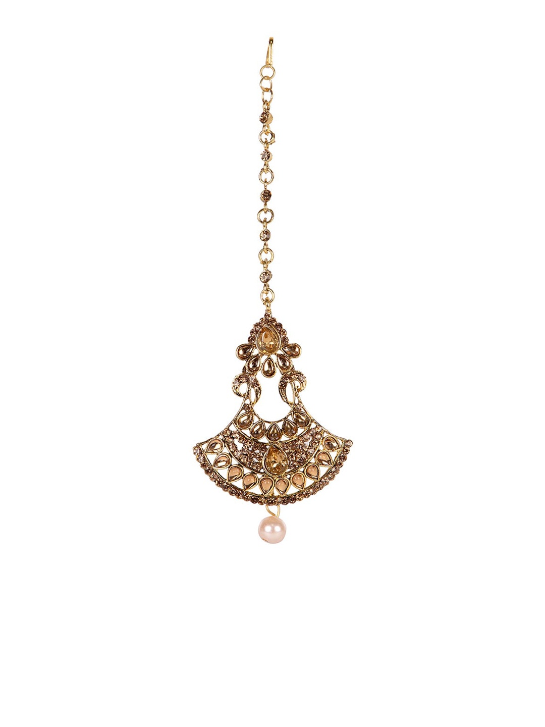 

ANIKAS CREATION Women Gold-Plated & White Kundan Embellished Maang Tikka