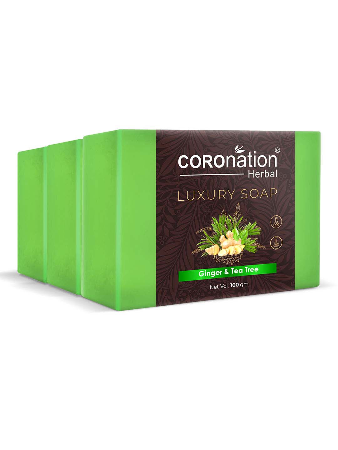 

COROnation Herbal Set of 3 Ginger & Tea Tree Luxury Soap - 100 g Each, Green