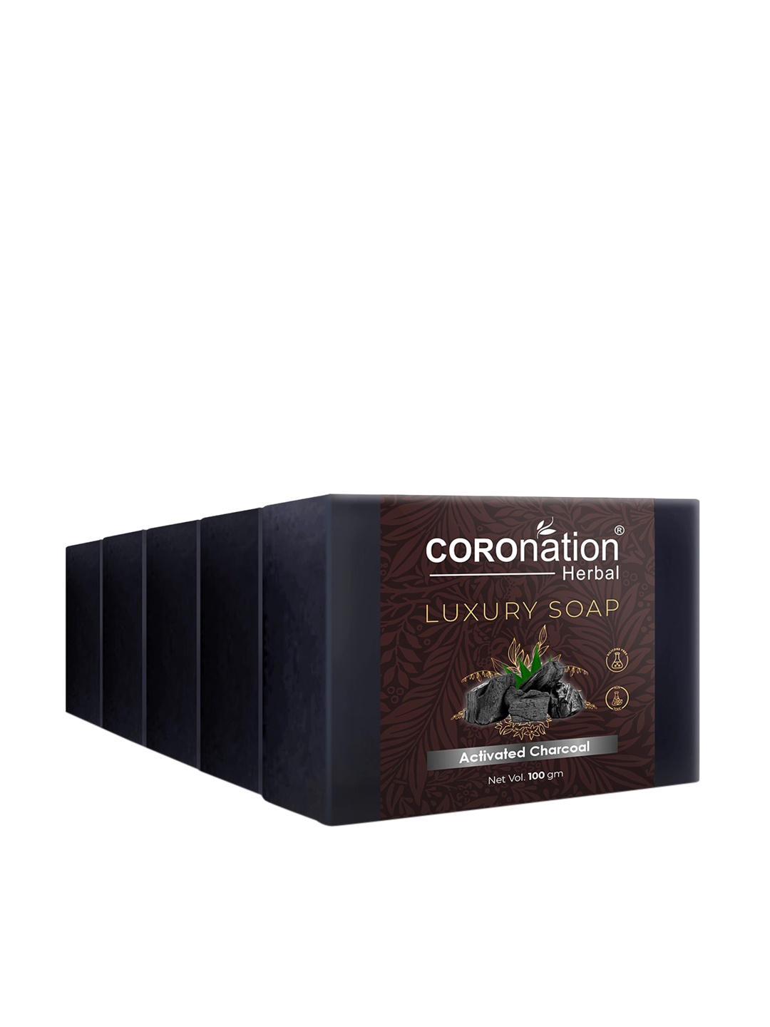

COROnation Herbal Set of 5 Activated Charcoal Luxury Soaps - 100g each, Black