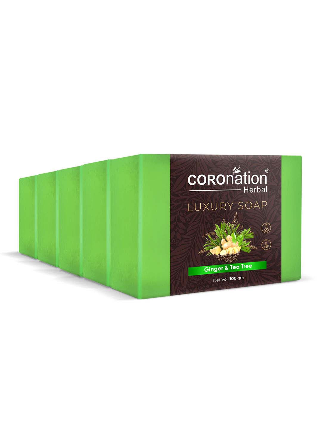 

COROnation Herbal Set of 5 Ginger & Tea Tree Luxury Soaps - 100 g Each, Green