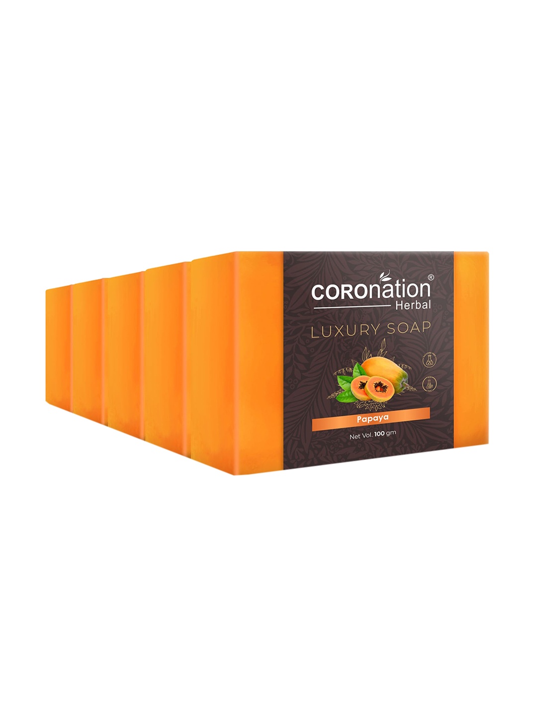 

COROnation Herbal Set of 5 Papaya Luxury Soaps - 100g each, Orange