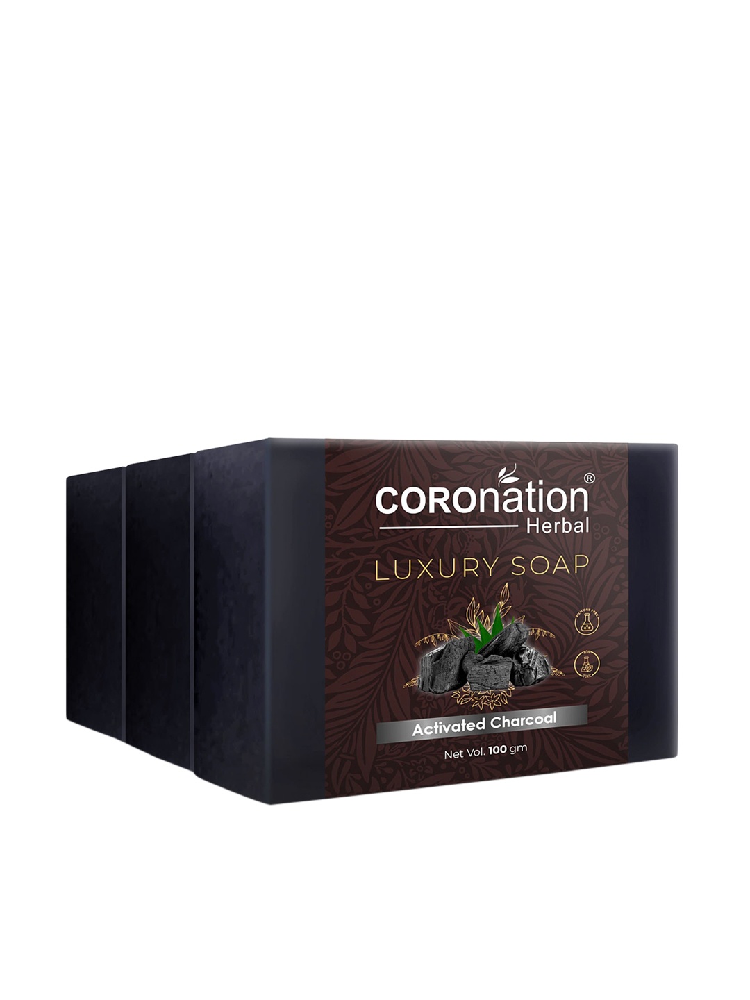 

COROnation Herbal Set of 3 Activated Charcoal Luxury Soaps - 100g each, Black
