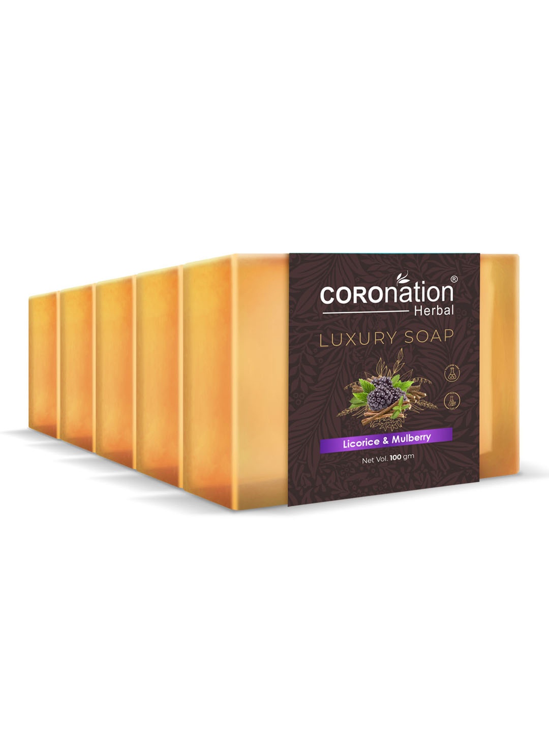 

COROnation Set Of 5 Licorice & Mulberry Luxury Soaps - 100g each, Orange