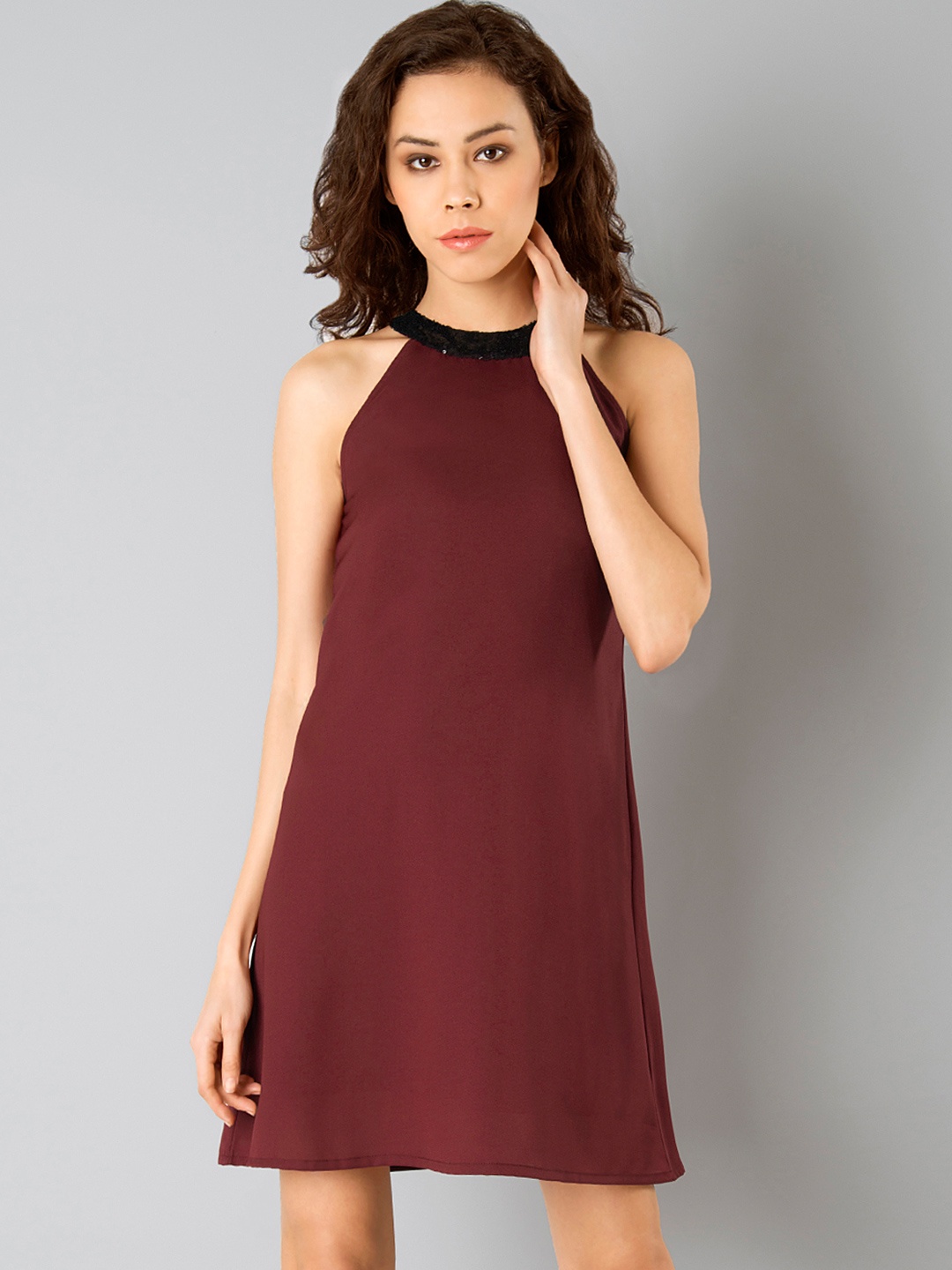 

FabAlley Women Burgundy Georgette A-Line Dress