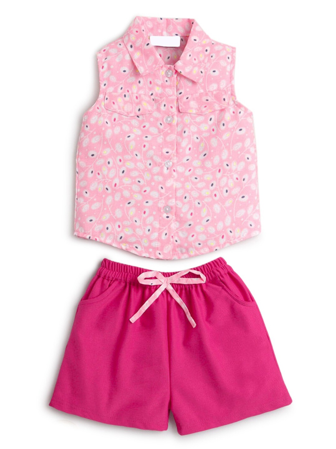 

Hopscotch Girls Pink Printed Shirt with Shorts
