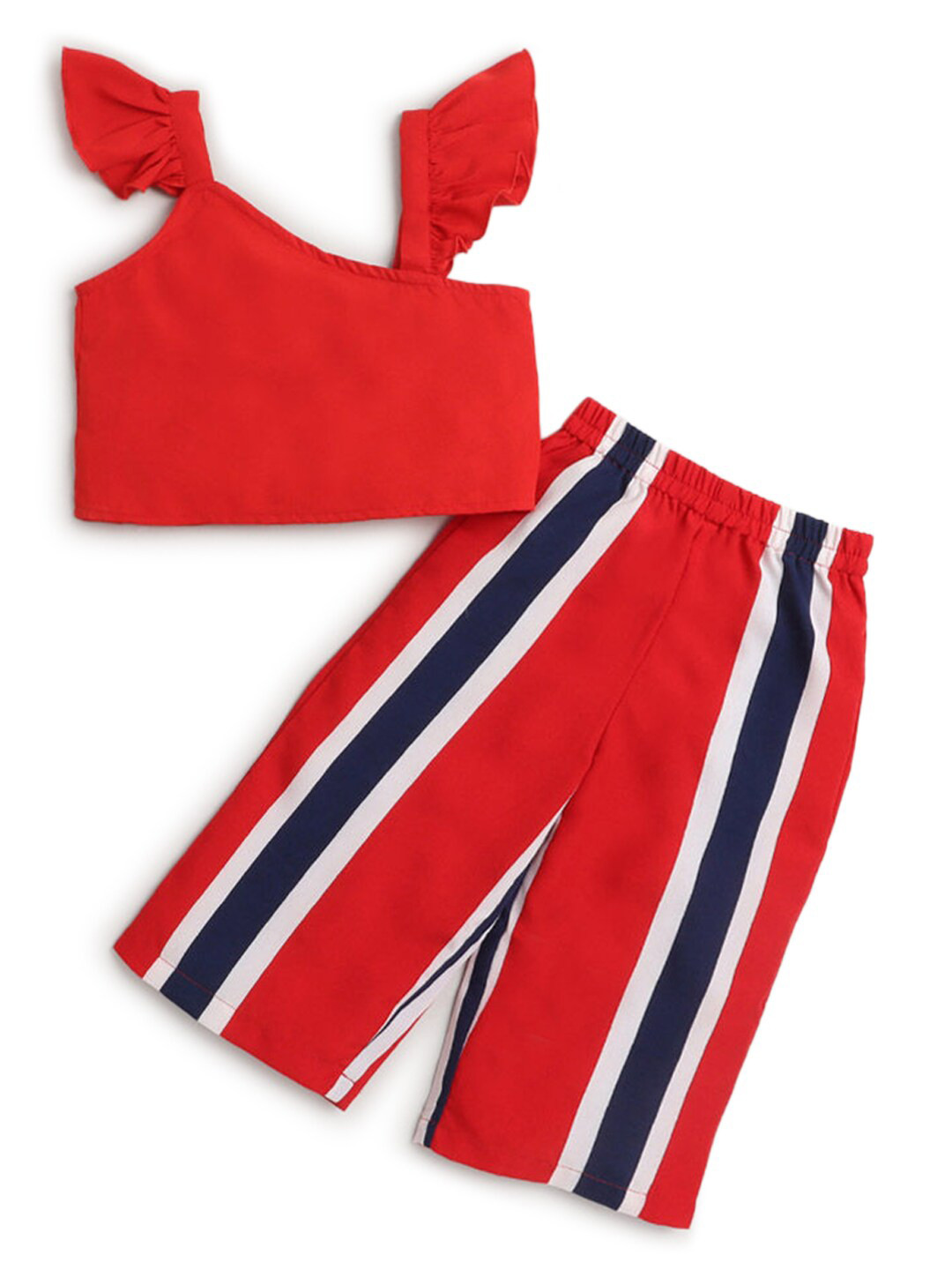 

Hopscotch Girls Red & Navy Blue Striped Cotton Top with Trousers