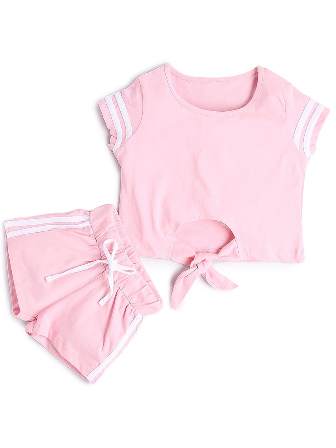 

Hopscotch Girls Pink Pure Cotton Knot Top with Shorts