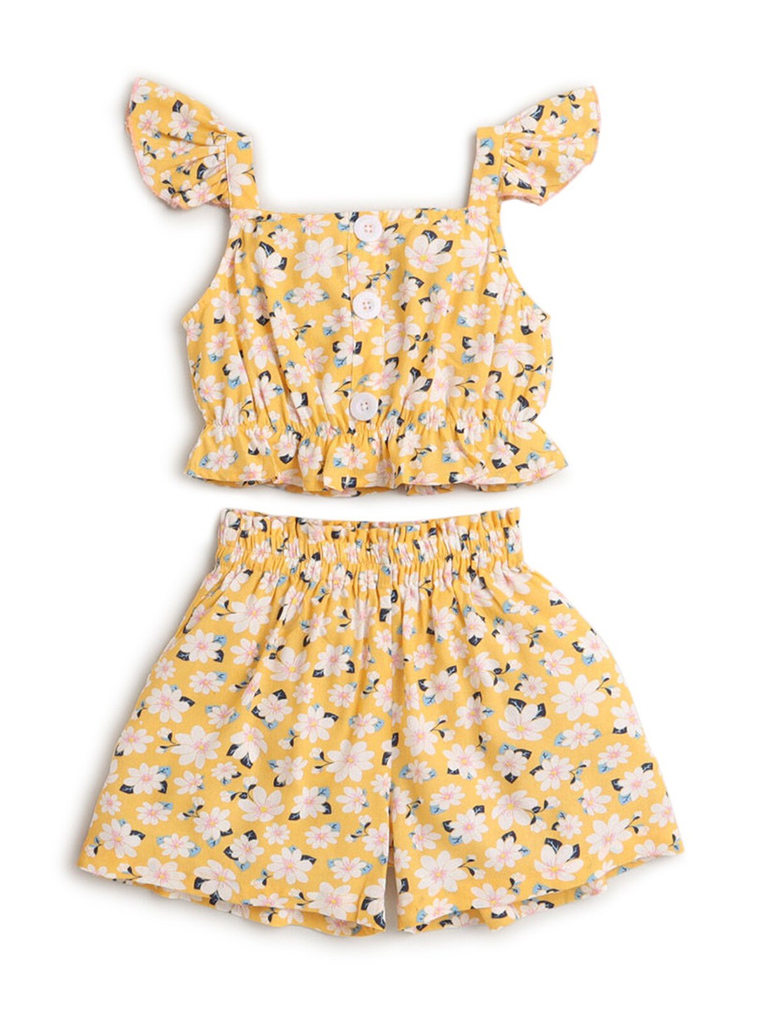 

Hopscotch Girls Yellow Printed Cotton Top with Shorts Clothing Set