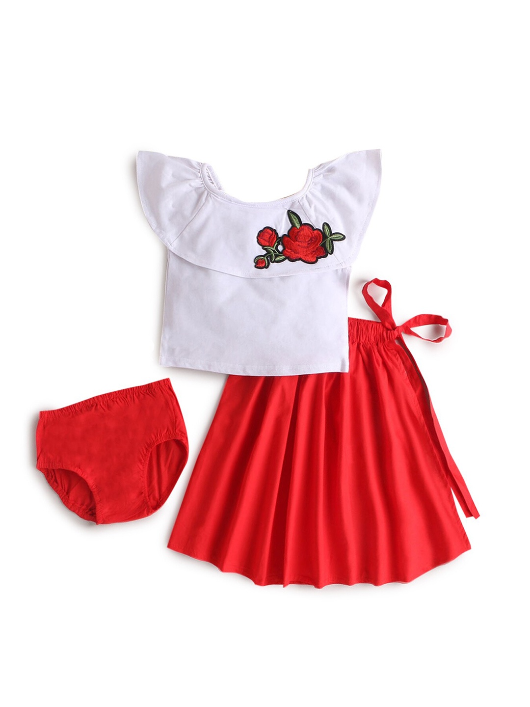 

Hopscotch Girls Red & White Pure Cotton Top with Skirt