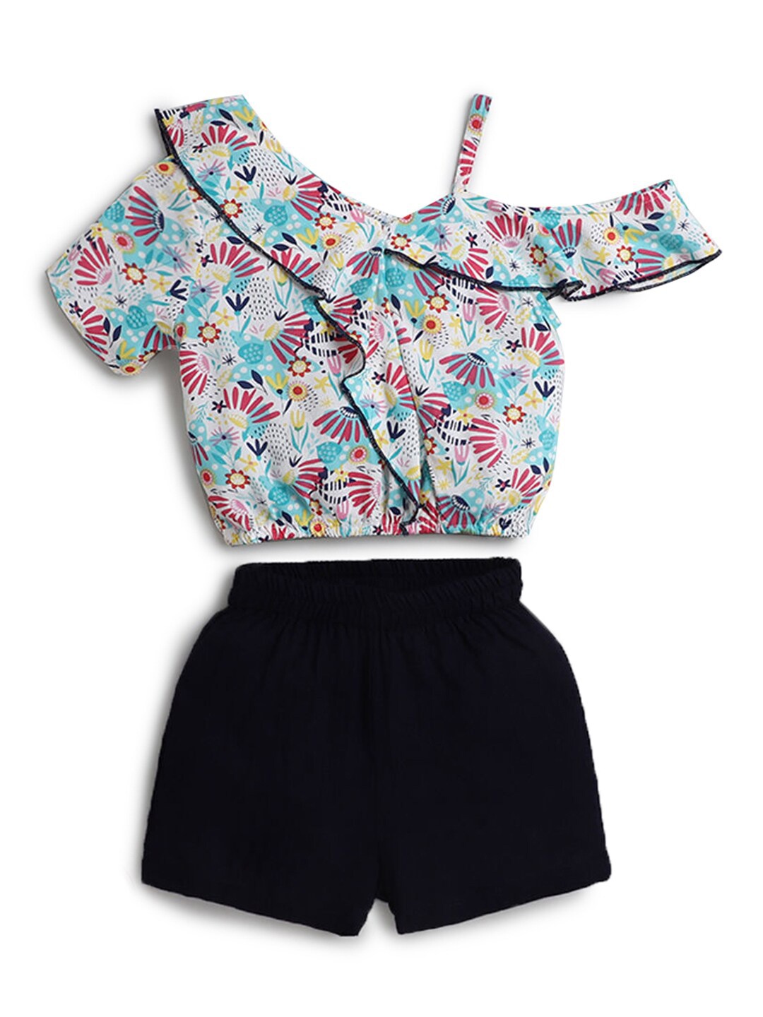 

Hopscotch Girls White & Black Printed Top with Shorts