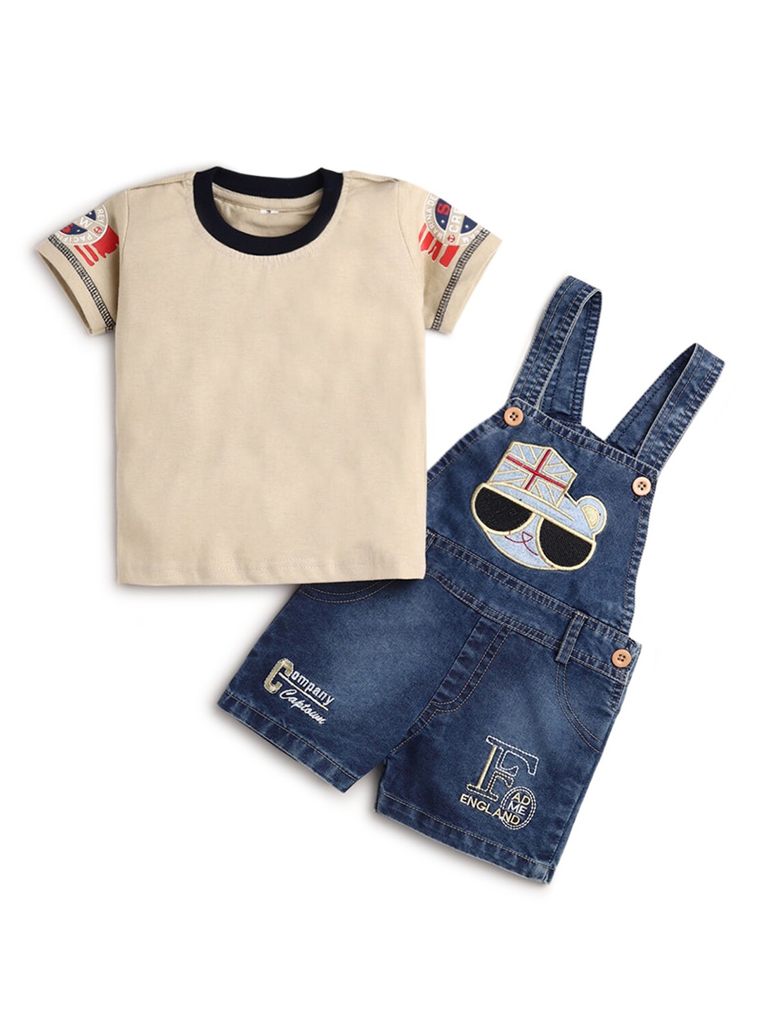 

Hopscotch Girls Brown & Blue Printed Pure Cotton T-shirt with Trousers