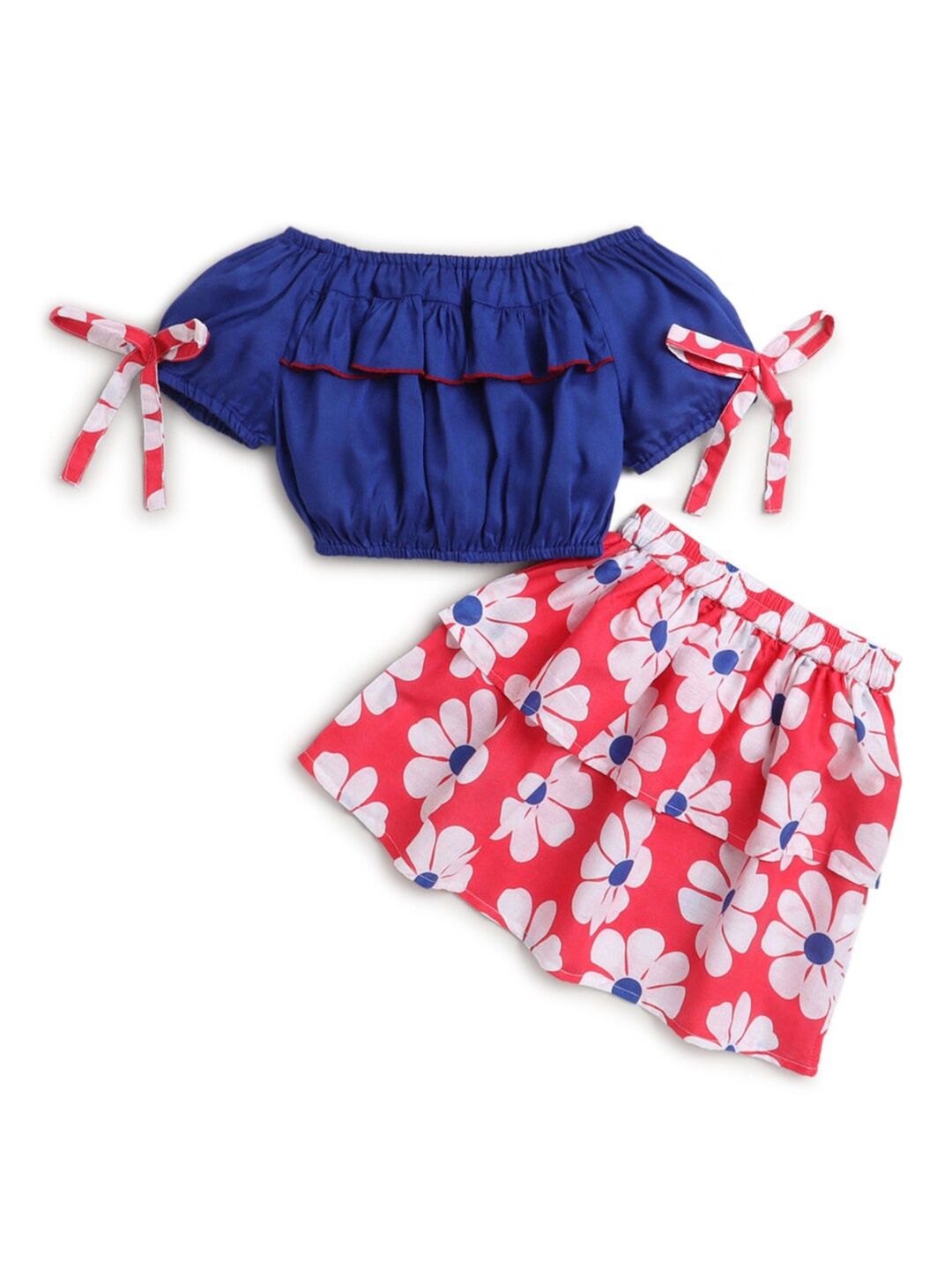 

Hopscotch Girls Blue & Red Pure Cotton Top with Skirt