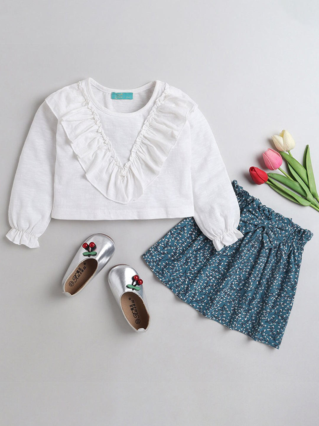 

Hopscotch Girls White & Blue Top with Skirt