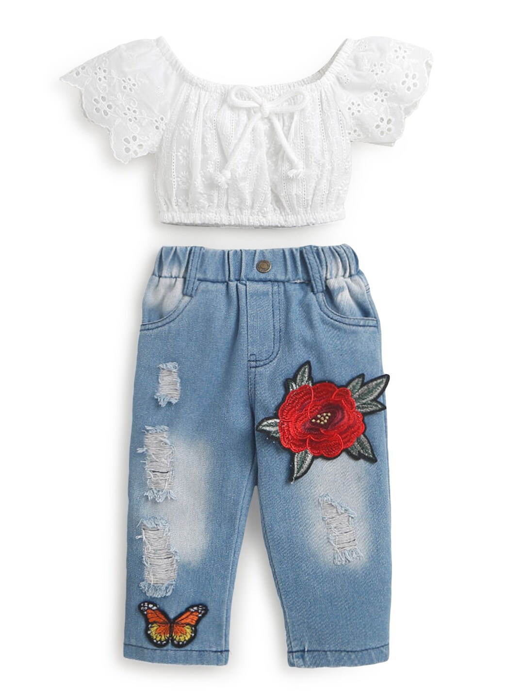 

Hopscotch Girls White & Blue Cotton Top with Trouser