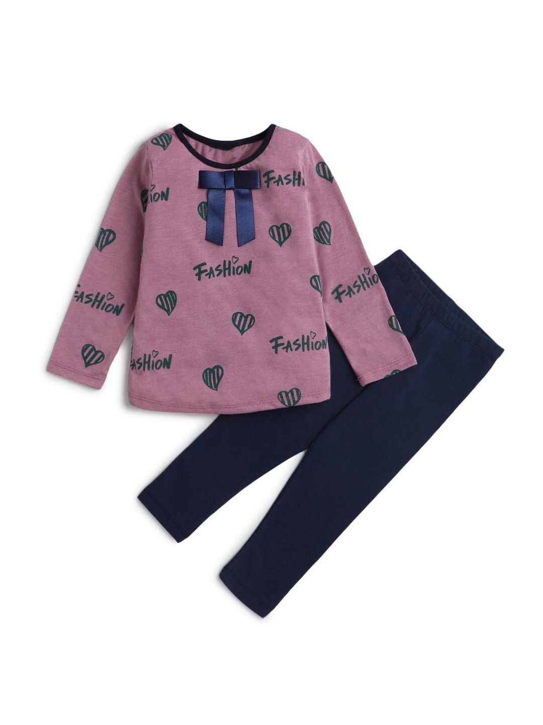 

Hopscotch Girls Mauve & Navy Blue Printed Top with Leggings Clothing Set