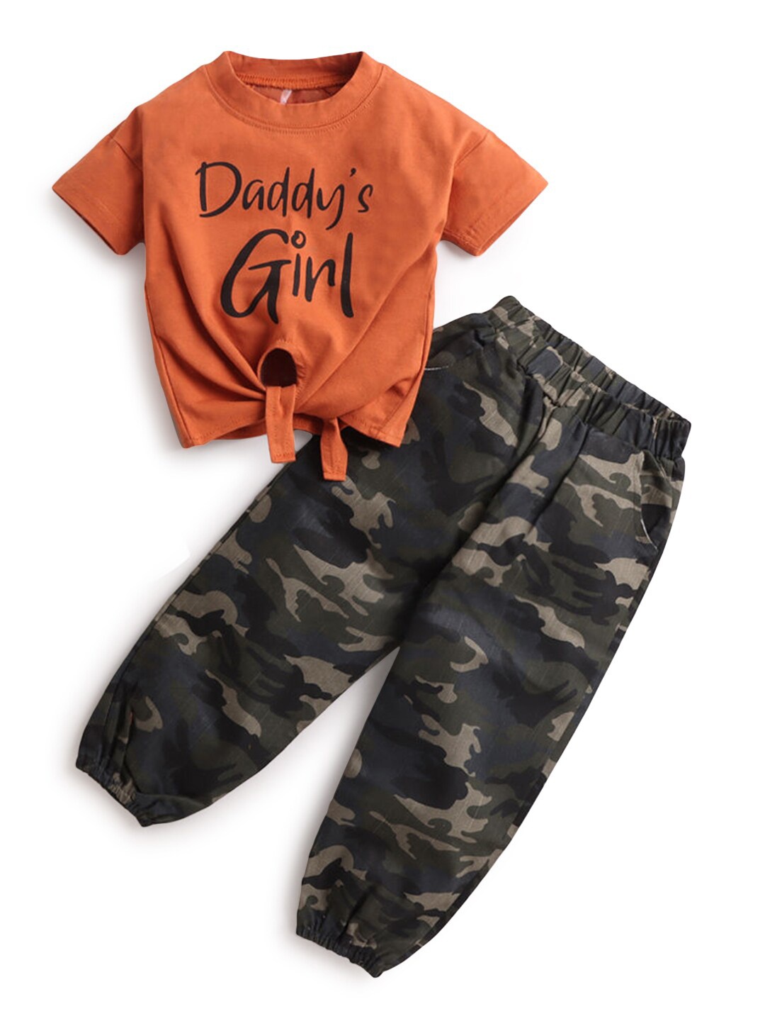 

Hopscotch Girls Brown & Olive Green Printed T-shirt with Trousers