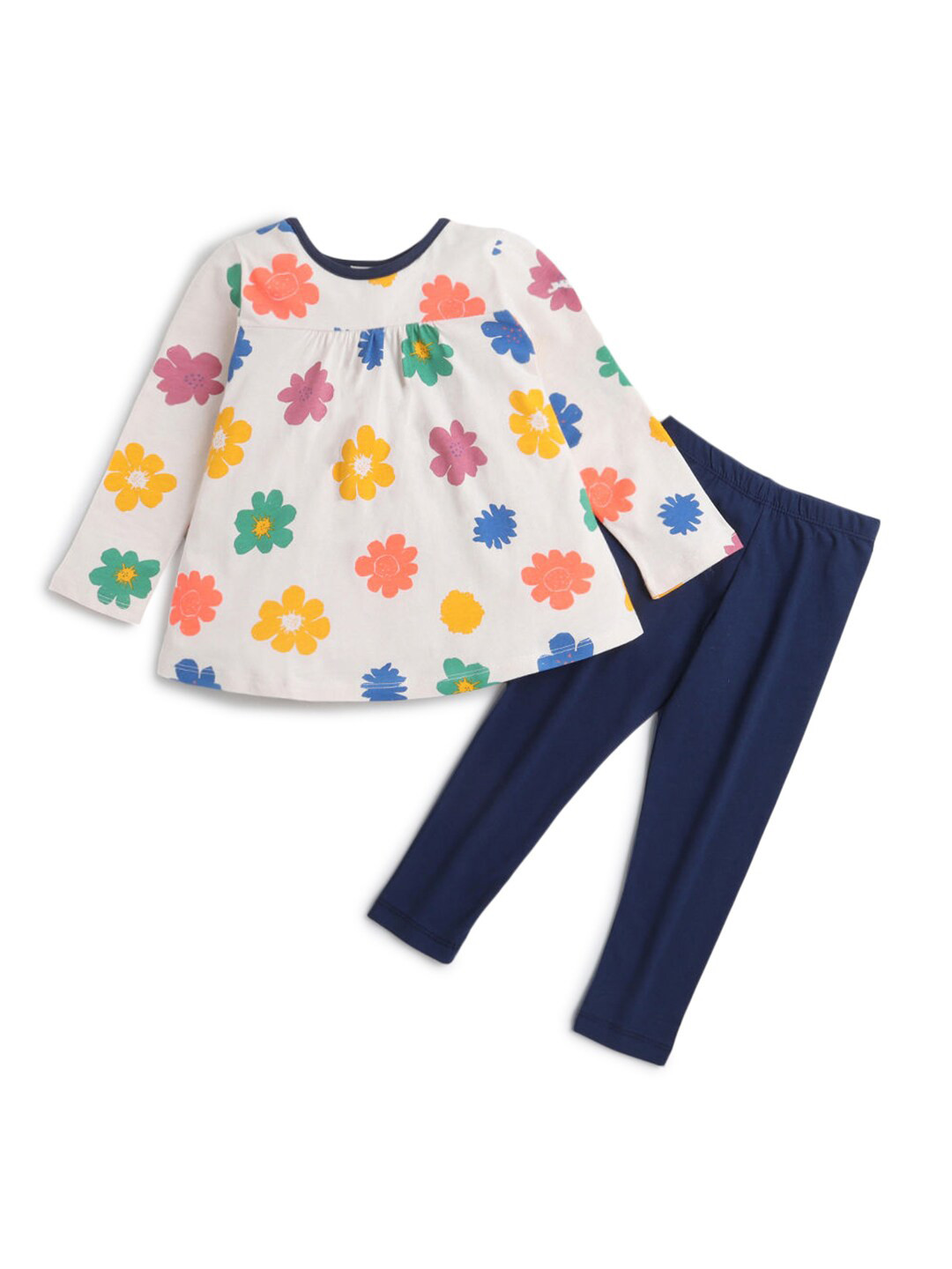

Hopscotch Girls Off White & Blue Printed Top with Leggings