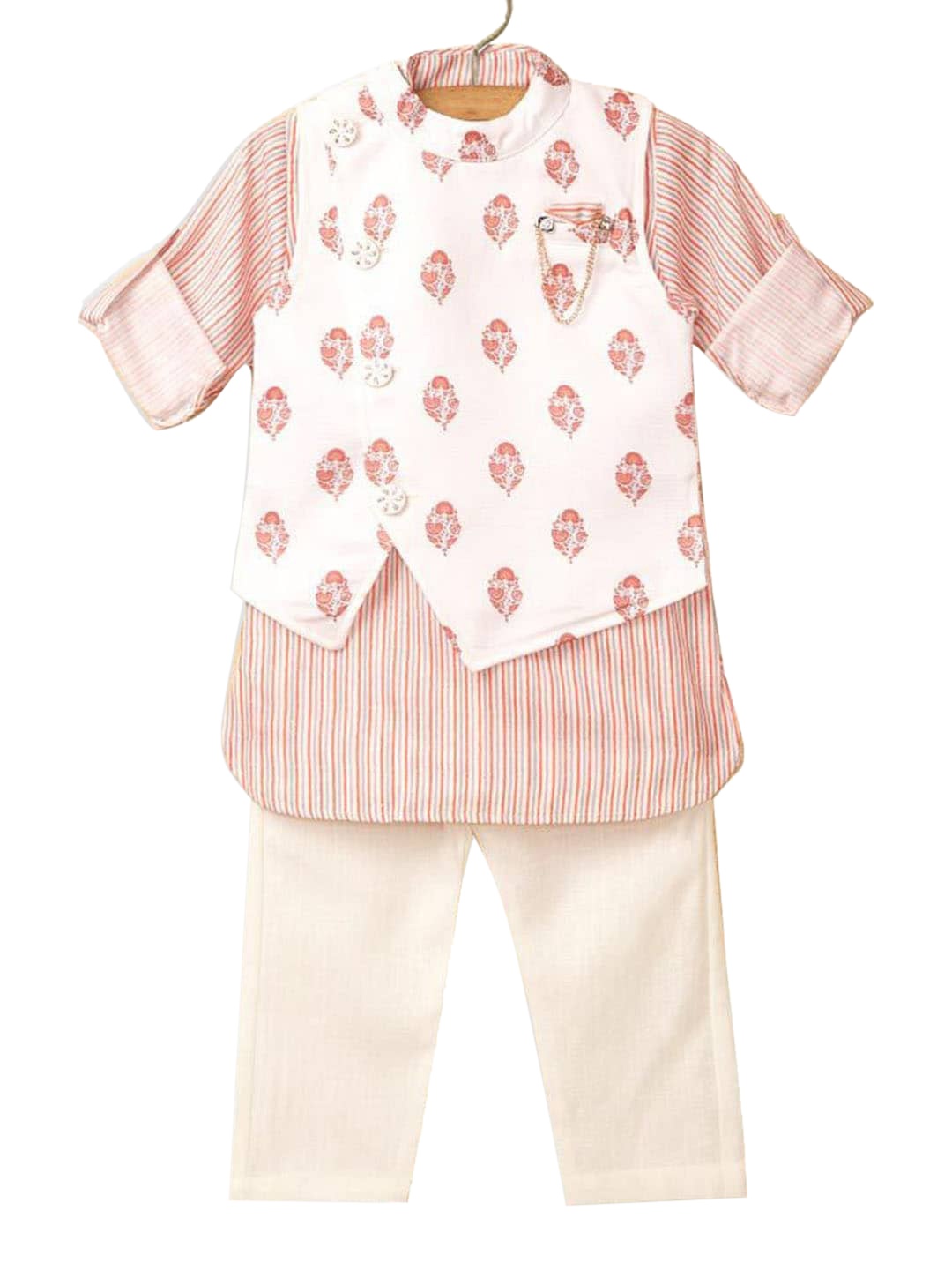 

Hopscotch Boys Gold-Toned Striped Pleated Kurti with Skirt