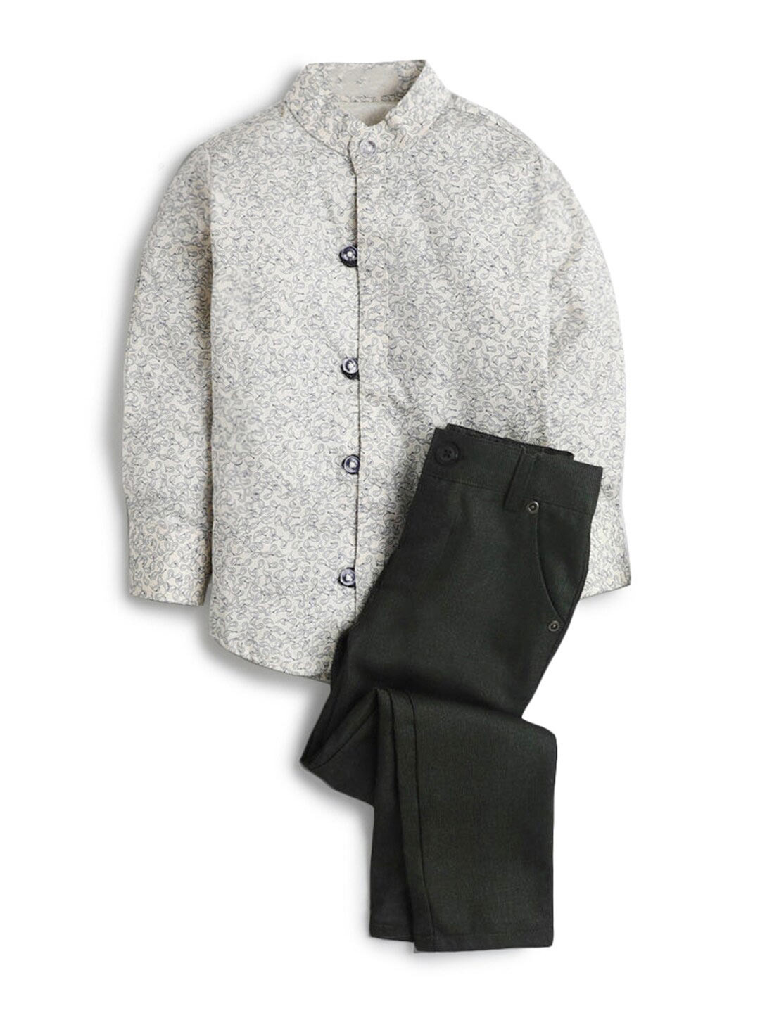 

Hopscotch Boys Beige & Black Printed Shirt with Trousers