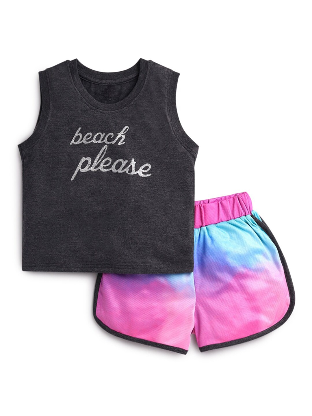 

Hopscotch Girls Black & Pink Printed T-shirt with Shorts