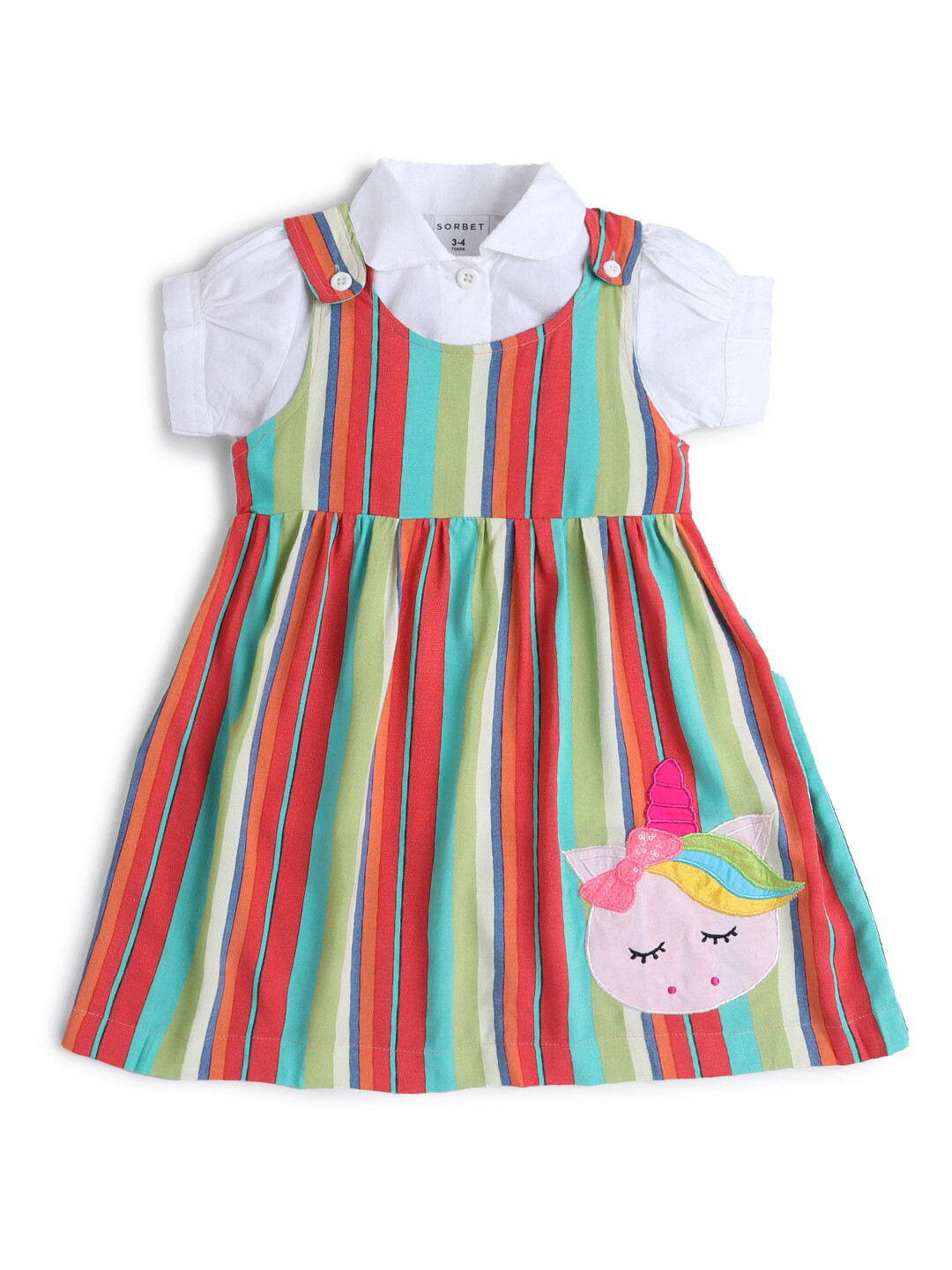 

Hopscotch Girls Multicoloured Cotton T-shirt with Skirt, Multi