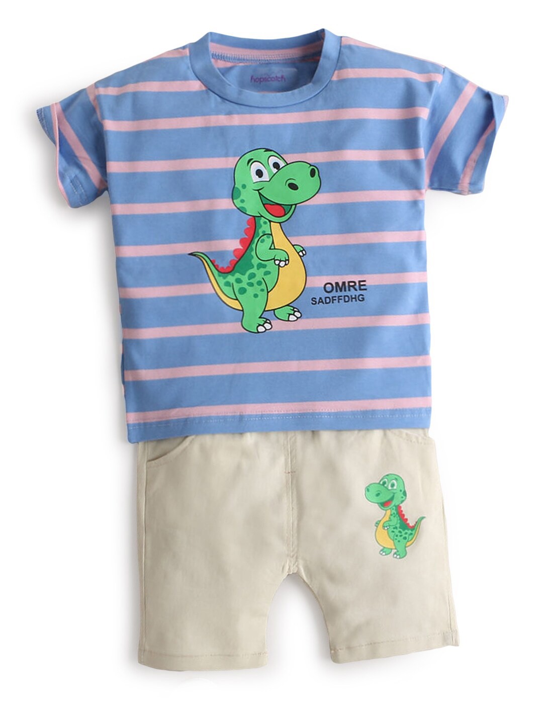 

Hopscotch Boys Blue & Beige Printed Cotton Blend T-shirt with Shorts Clothing Set