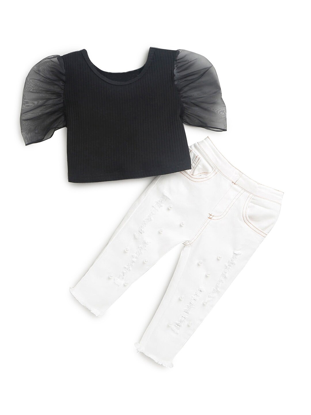 

Hopscotch Girls White & Black Top with Trousers