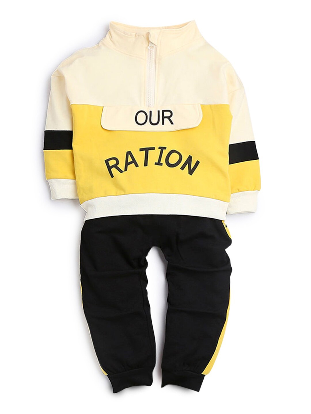 

Hopscotch Boys Yellow & Black Printed Pure Cotton Top with Trousers