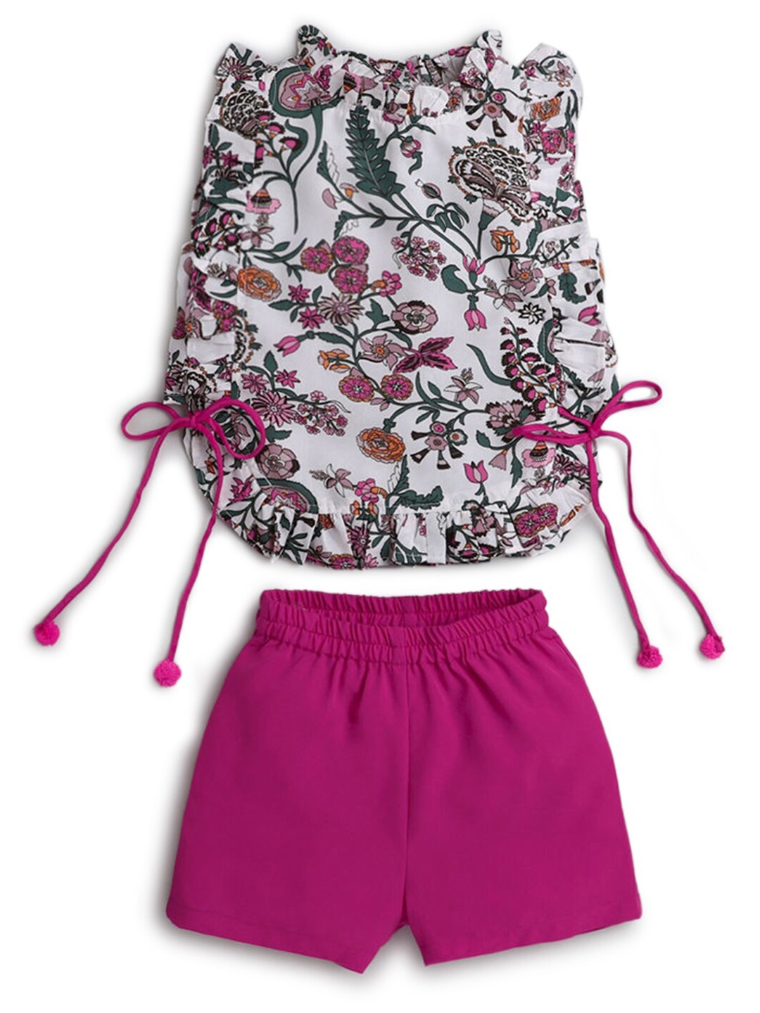 

Hopscotch Girls White & Pink Printed Top with Shorts