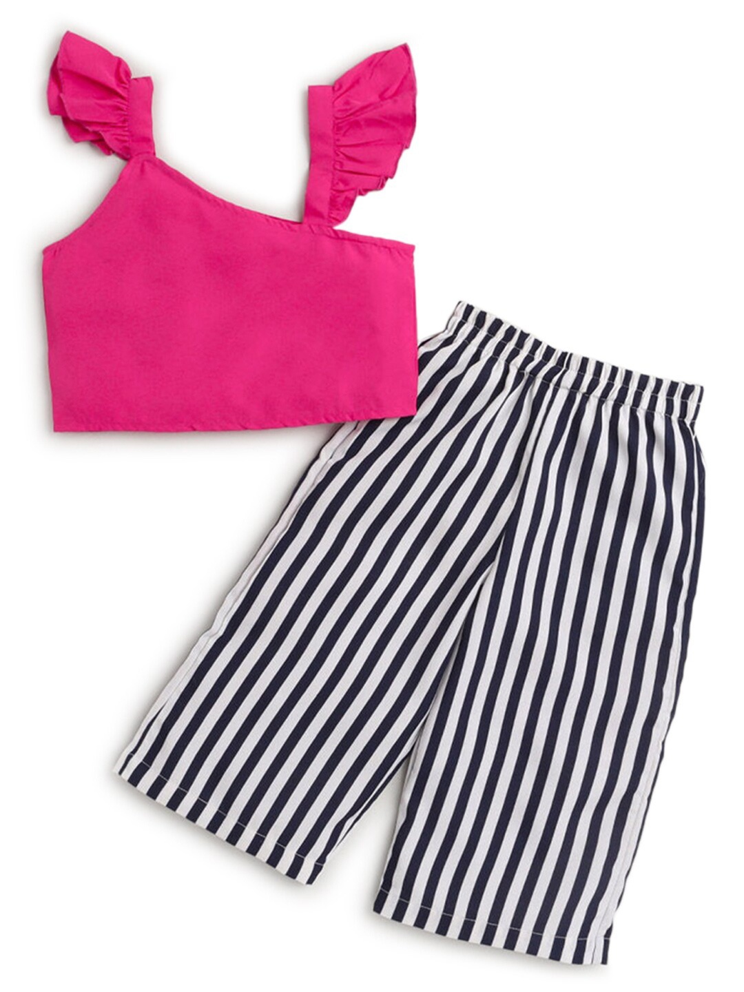 

Hopscotch Girls Magenta & Navy Blue Striped Cotton Top with Trousers Clothing Set