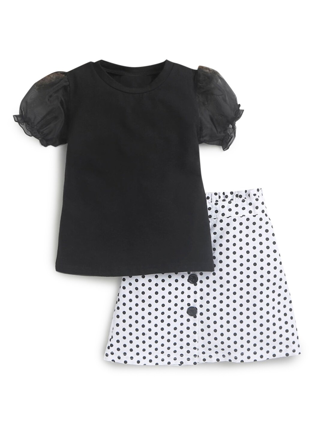 

Hopscotch Girls Black & White Printed Pure Cotton Top with Skirt