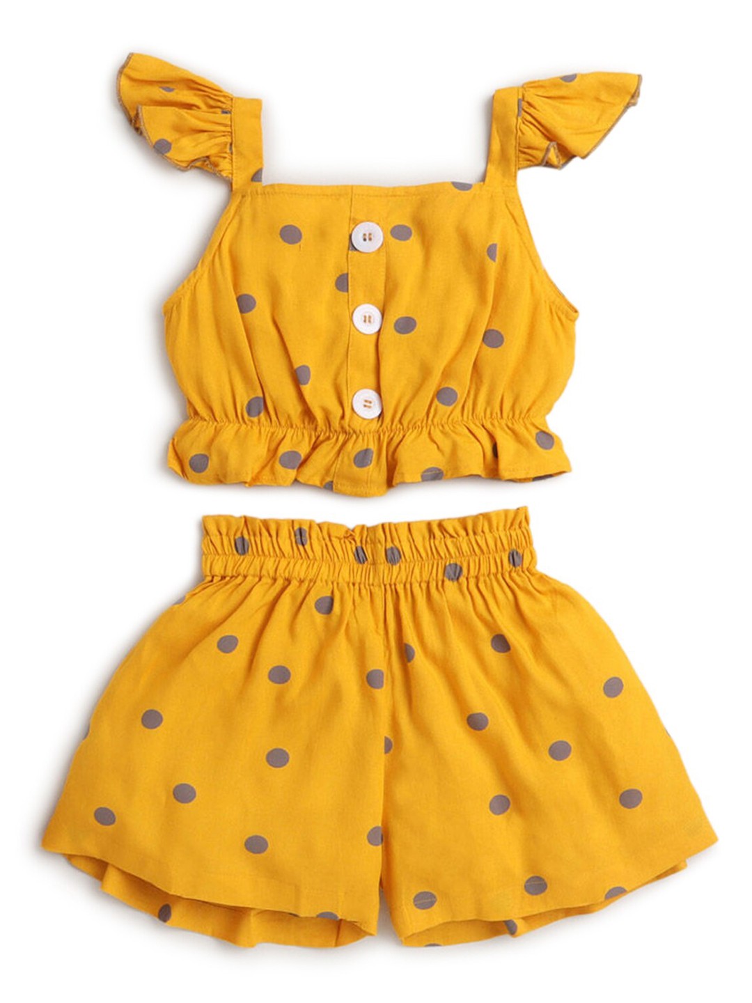 

Hopscotch Girls Yellow Printed Pure Cotton Top with Shorts