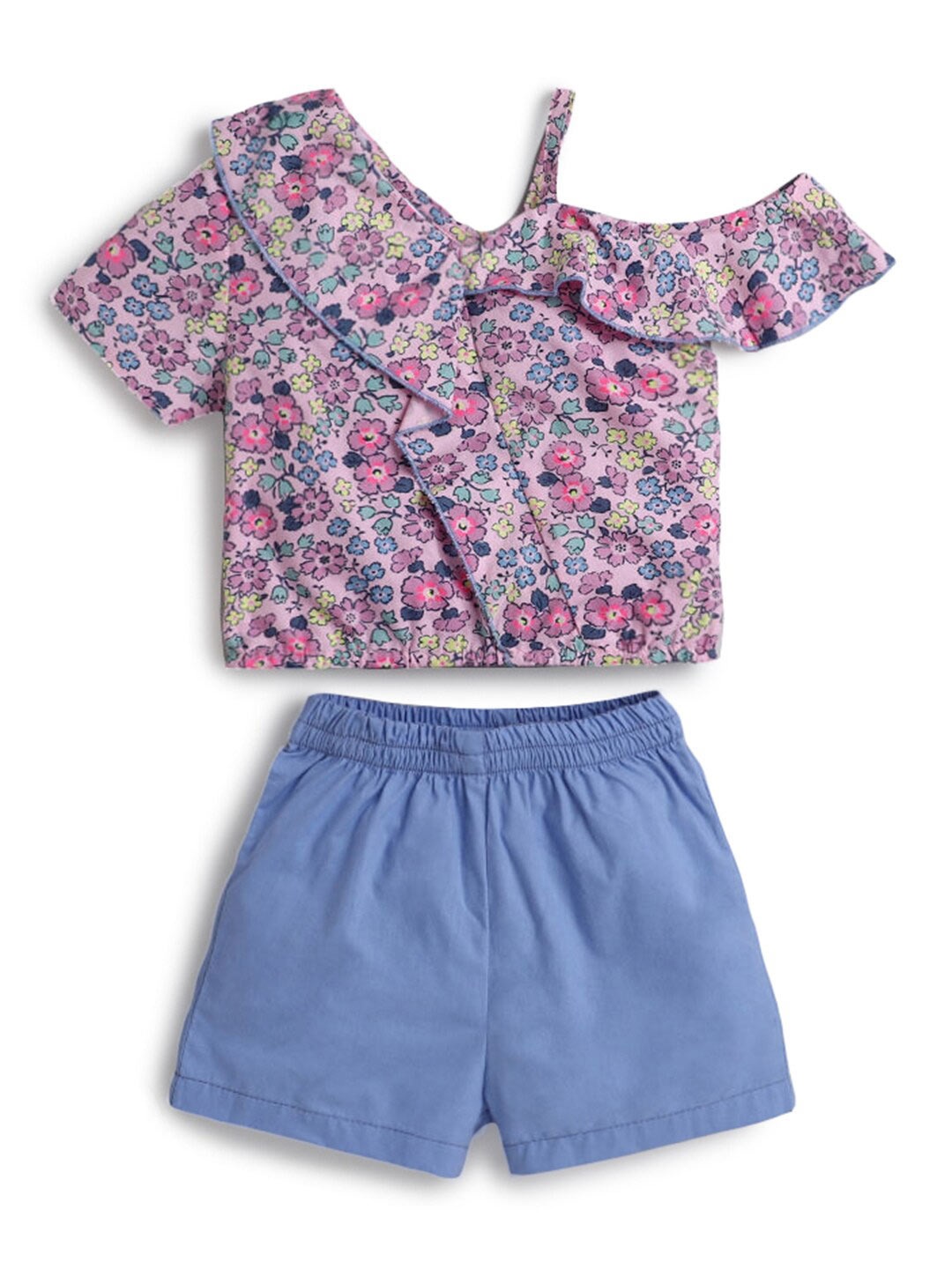 

Hopscotch Girls Pink & Blue Printed Top with Shorts