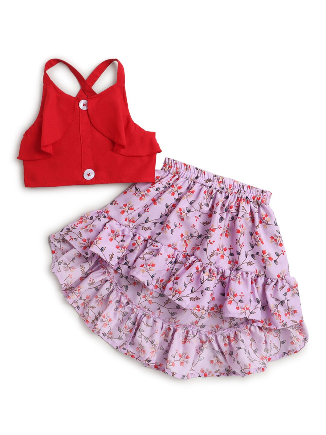 

Hopscotch Girls Purple & Red Pure Cotton Top with Skirt