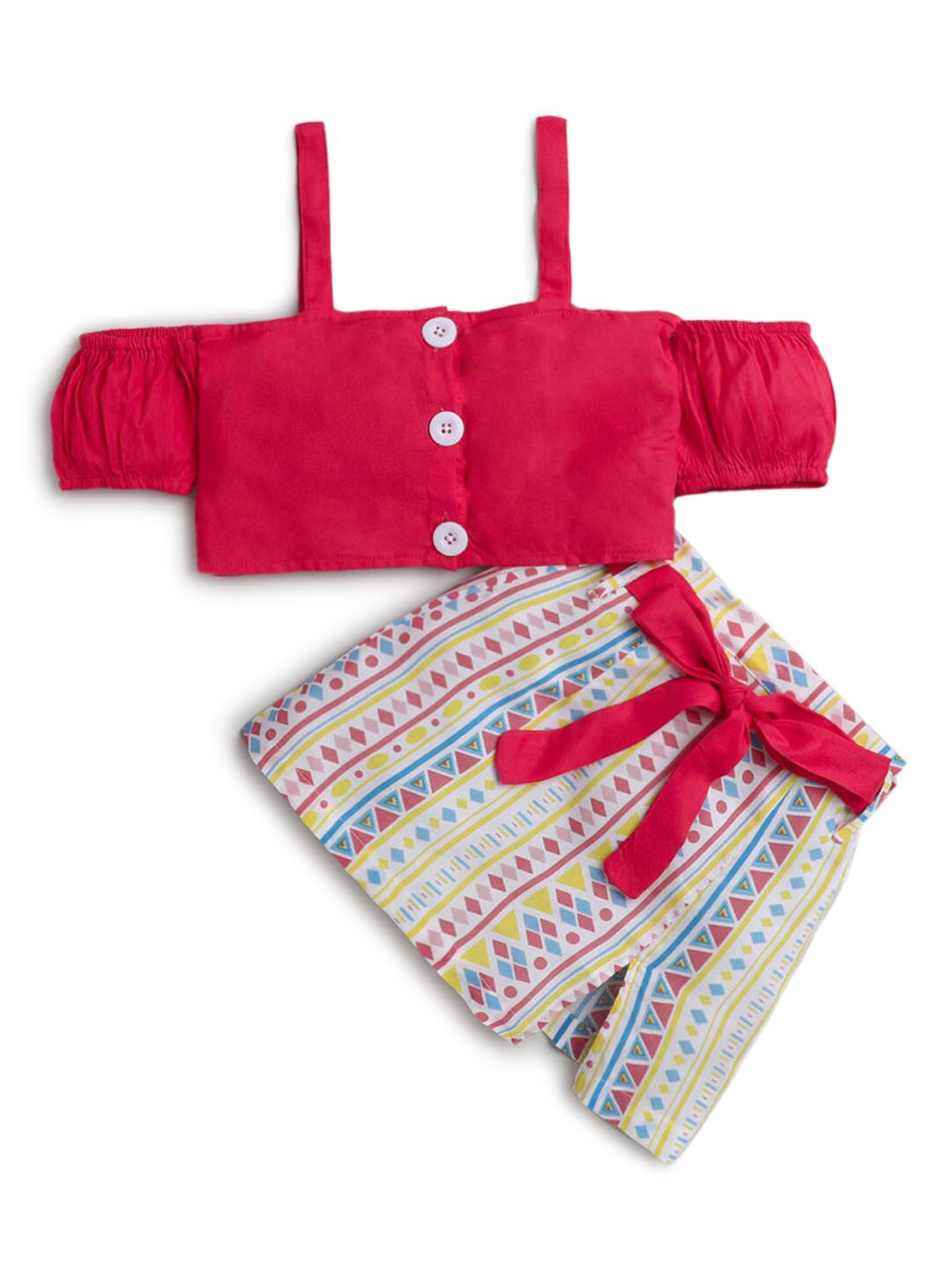 

Hopscotch Girls White & Red Pure Cotton Top with Skirt
