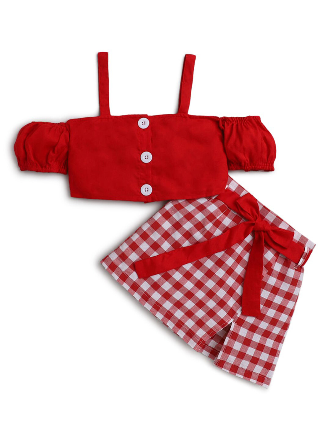 

Hopscotch Girls White & Red Checked Cotton Top with Skirt Clothing Set