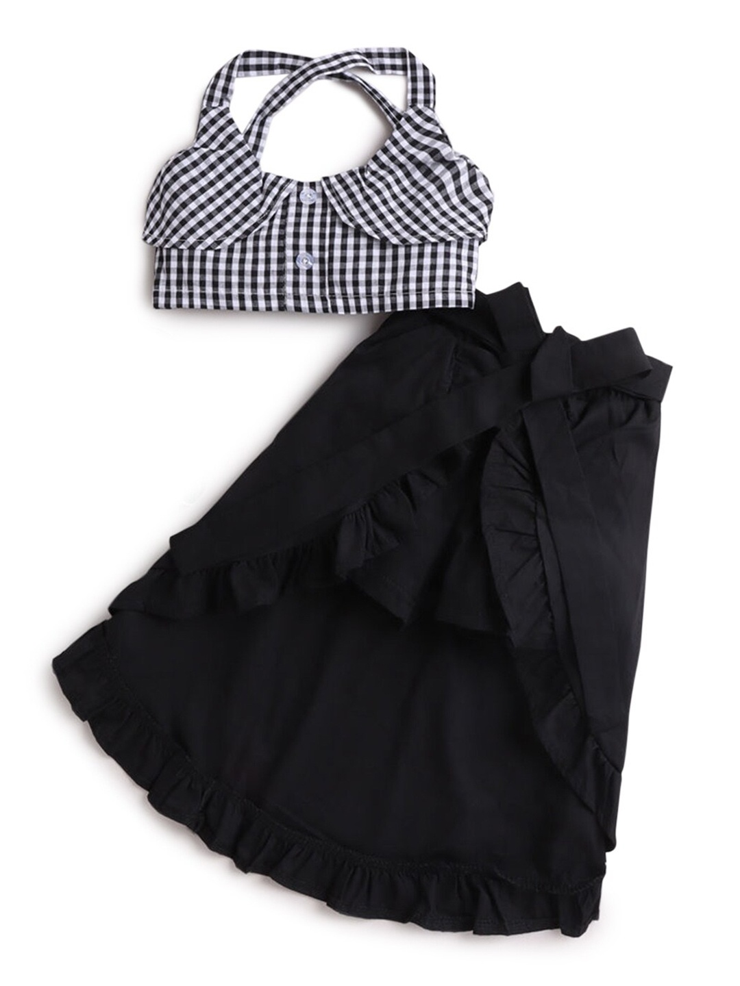 

Hopscotch Girls Black & White Checked Pure Cotton Top with Skirt