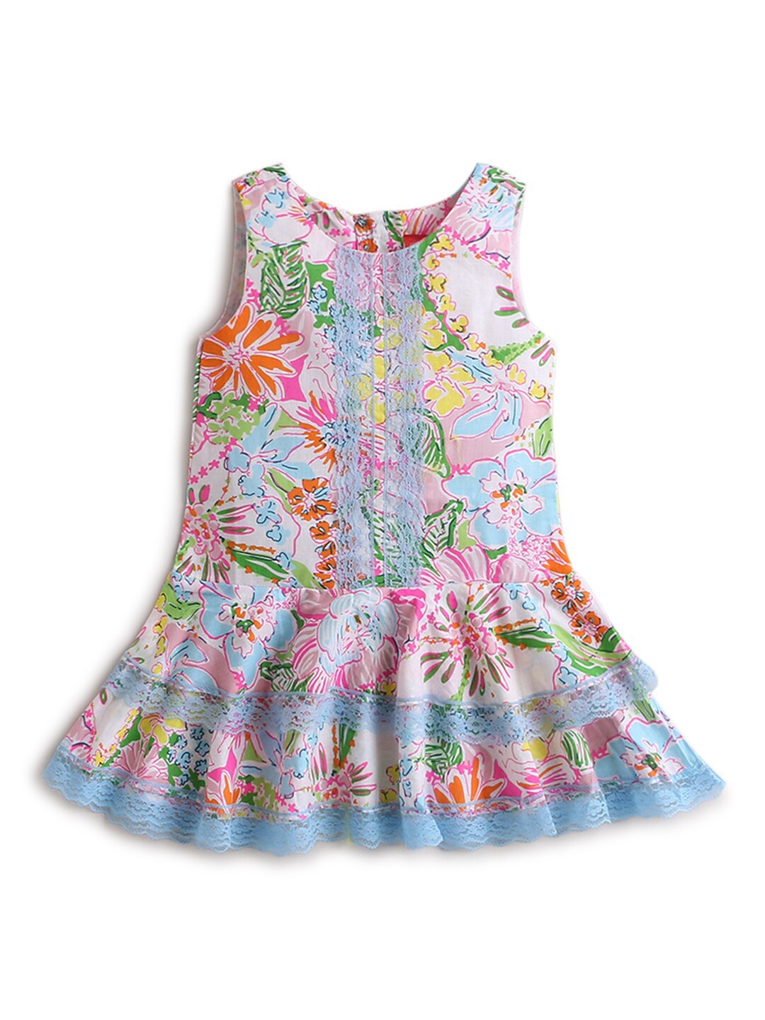 

Hopscotch Girls Multicoloured Floral Printed Waist Drop Cotton Dress, Multi