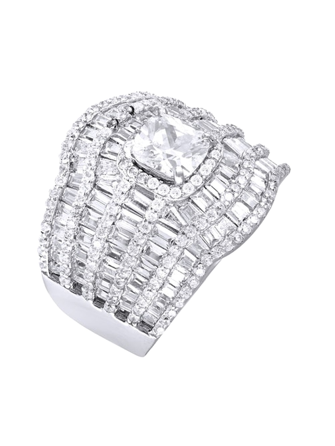 

ZILVER 925 Sterling Silver Silver-Plated White CZ-Studded Finger Ring