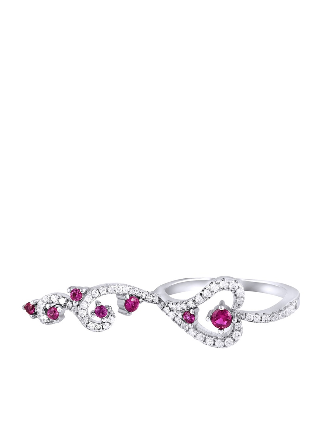 

ZILVER Silver Silver-Plated White & Pink CZ-Studded Finger Ring