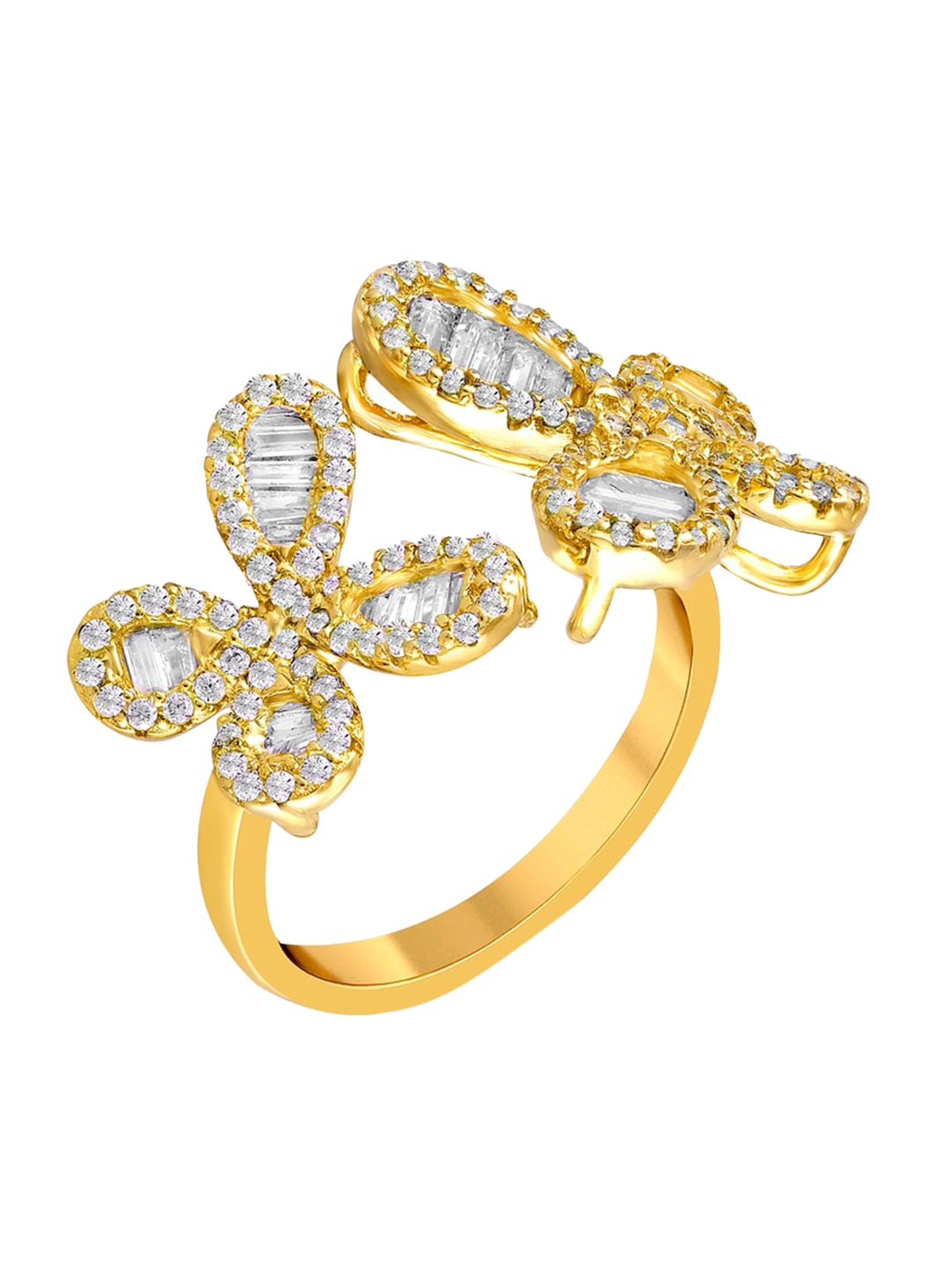 

Zilver Gold-Plated 92.5 Sterling Silver CZ Studded Butterfly Fancy Ring