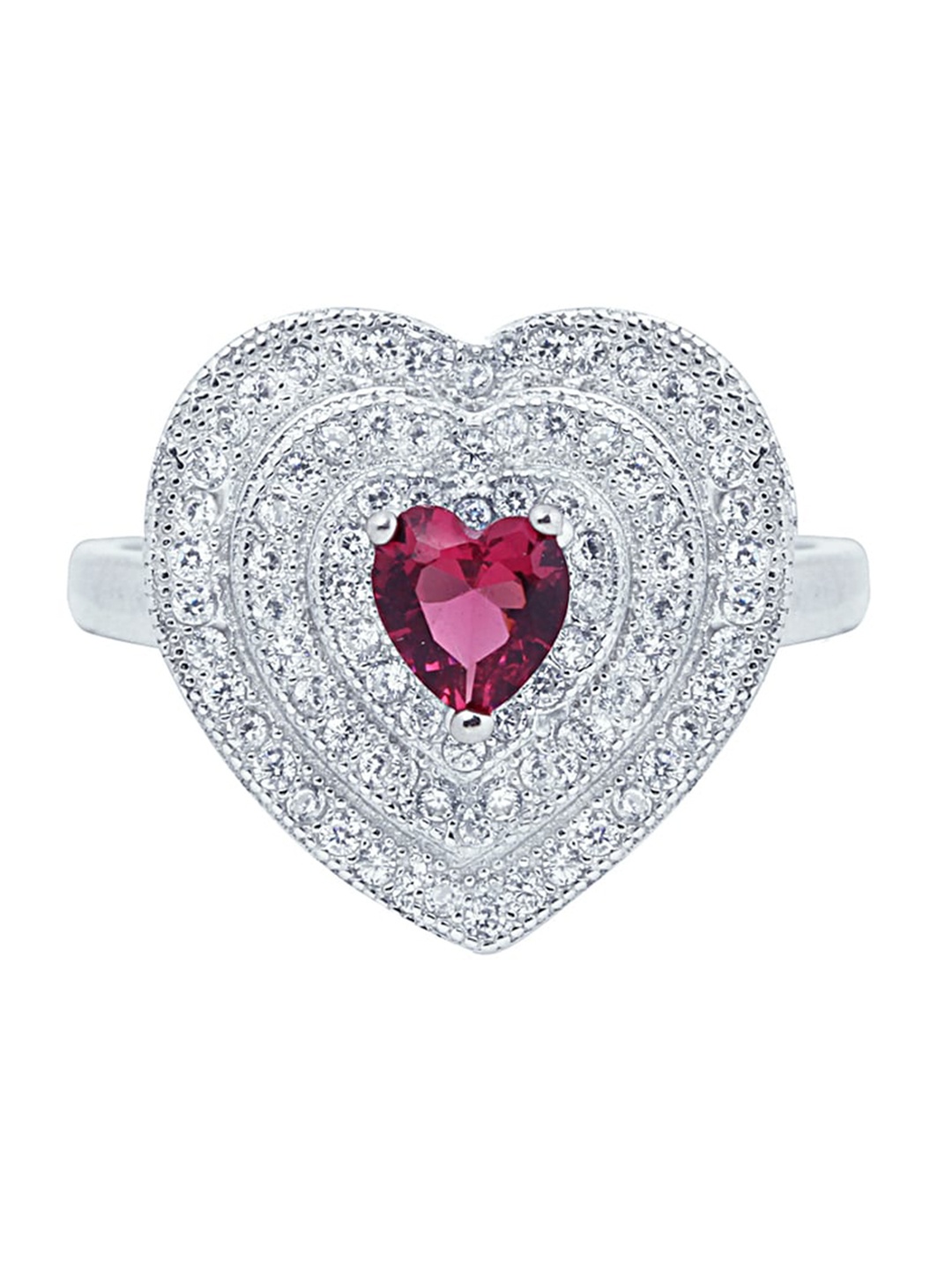 

Zilver 92.5 Sterling Silver White & Pink CZ-Studded Heart Shape Solitaire Ring