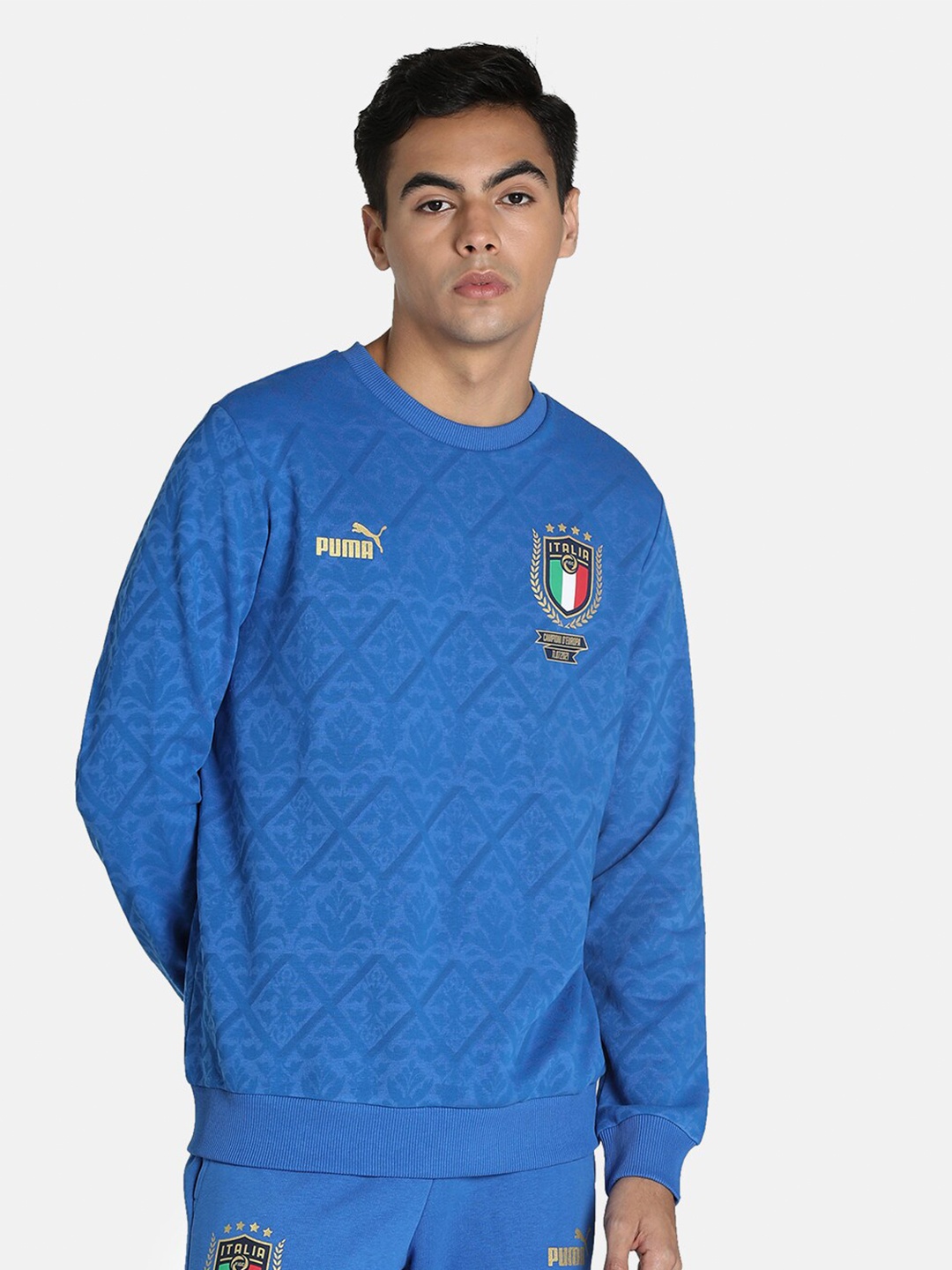 

Puma Men Blue Graphic Printed Pullover Cotton Sweatshirt
