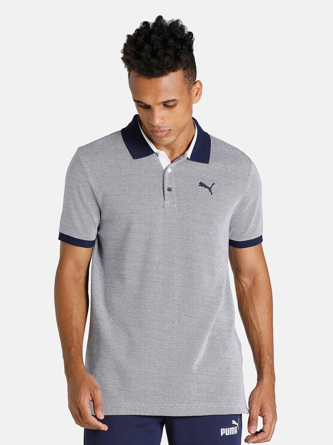 

Puma Men White Dot Pattern Polo Collar T-shirt
