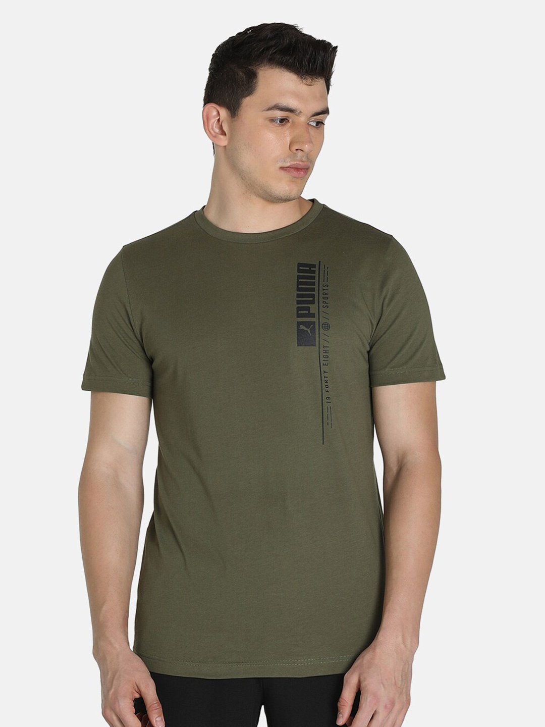 

Puma Slim Fit 19 Forty Eight Graphic Cotton T-shirt, Olive