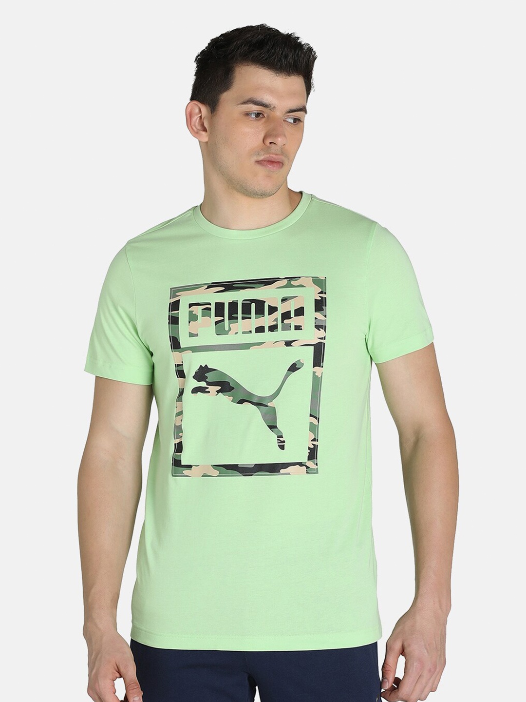 

Puma Brand Logo Printed Slim Fit Cotton T-shirt, Green