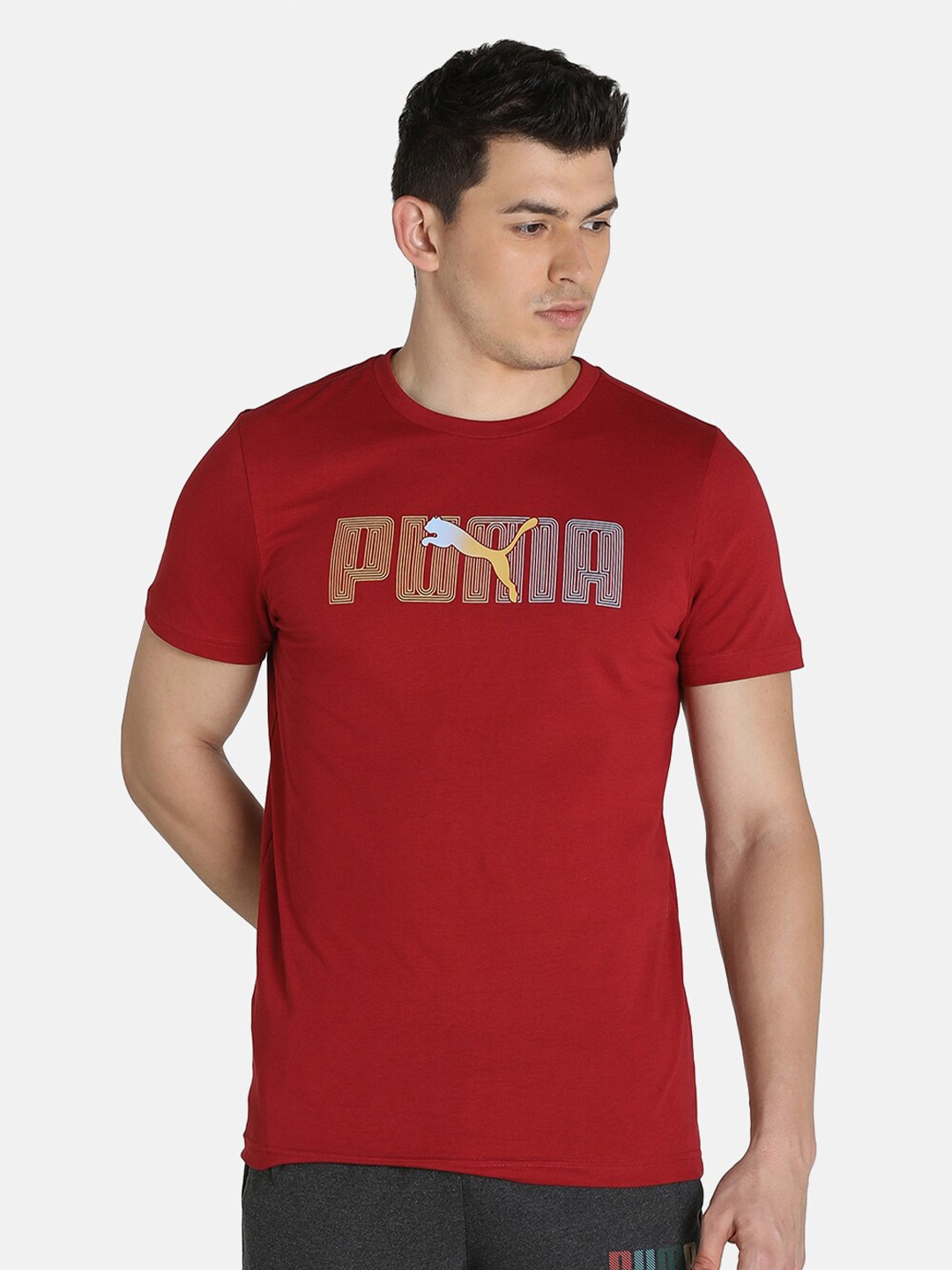 

Puma Men Red Typography Printed Slim Fit T-shirt