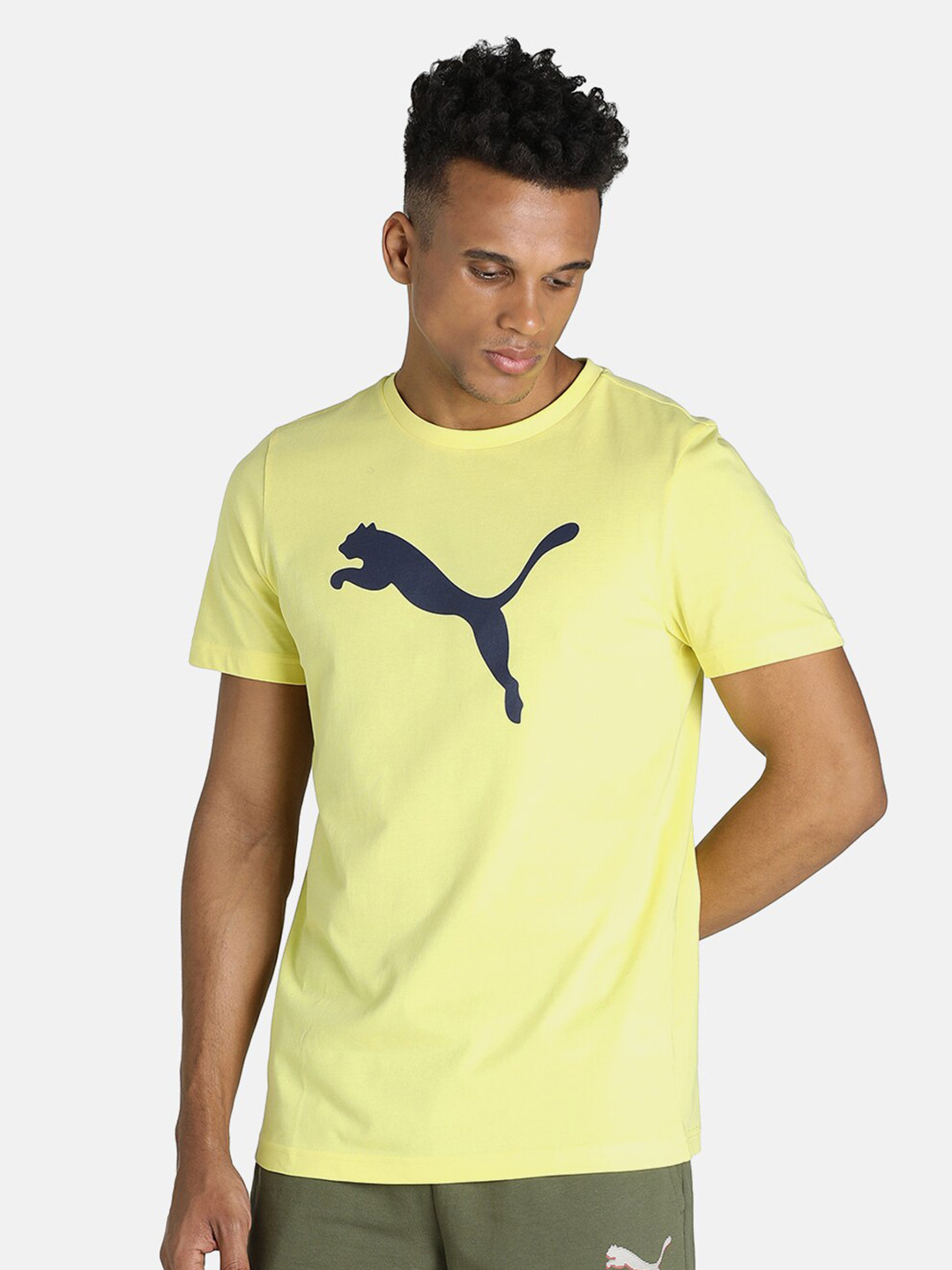 

Puma Men Yellow Printed Slim Fit Cotton Slim Fit T-shirt