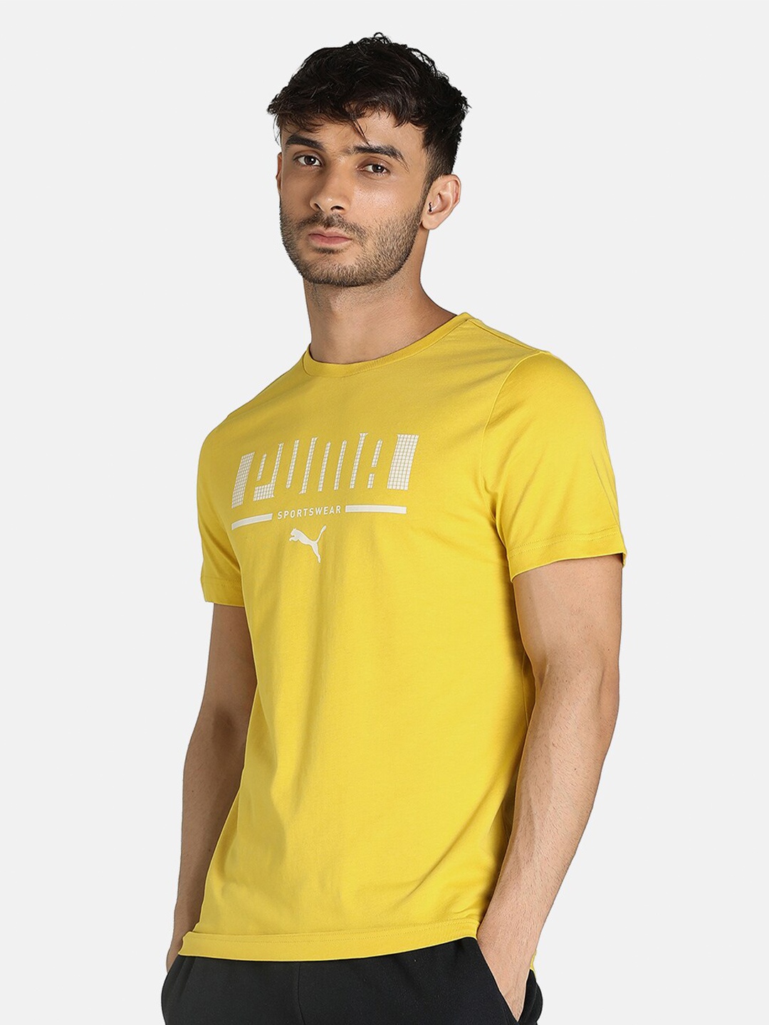 

Puma Men Yellow Brand Logo Printed Slim Fit T-shirt
